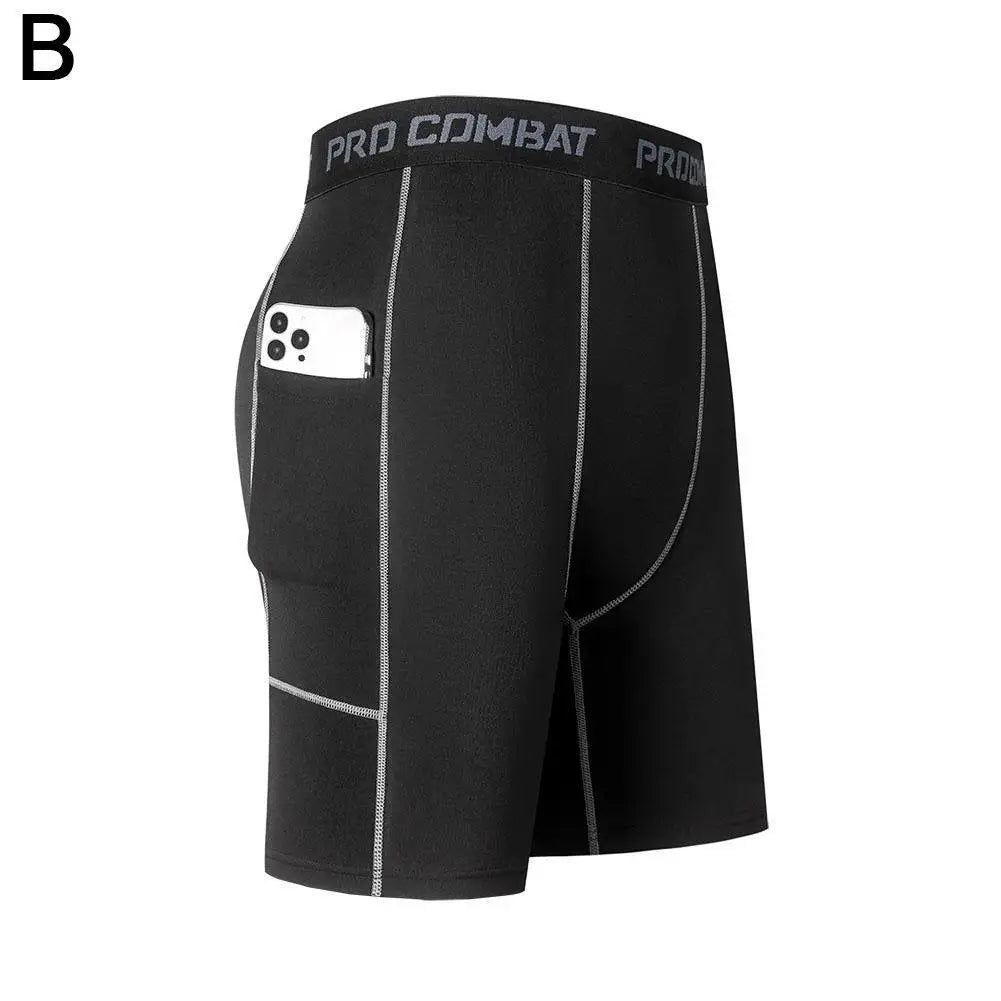 Pantalones cortos de compresión de alto rendimiento para hombre con bolsillo: capa base elástica, transpirable y de secado rápido para ciclismo, deportes y gimnasio.